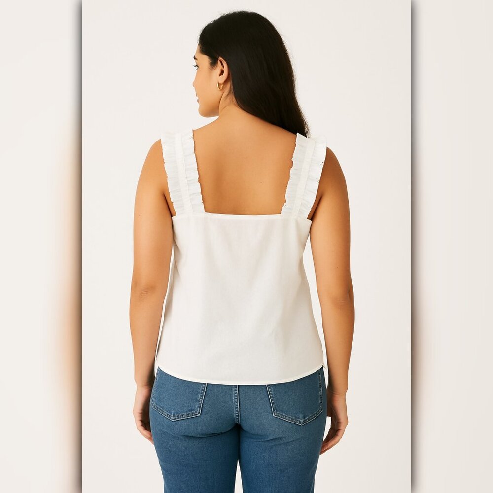 A472 • White Ruffle Strap Square Neck Tank Top - Picture 2 of 4
